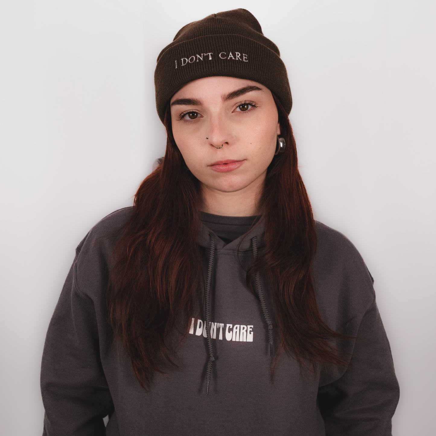DualStyle Chocolate Cuffed Beanie - I Don't Care