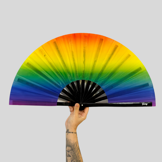 Premium Bamboo Fan – Rainbow