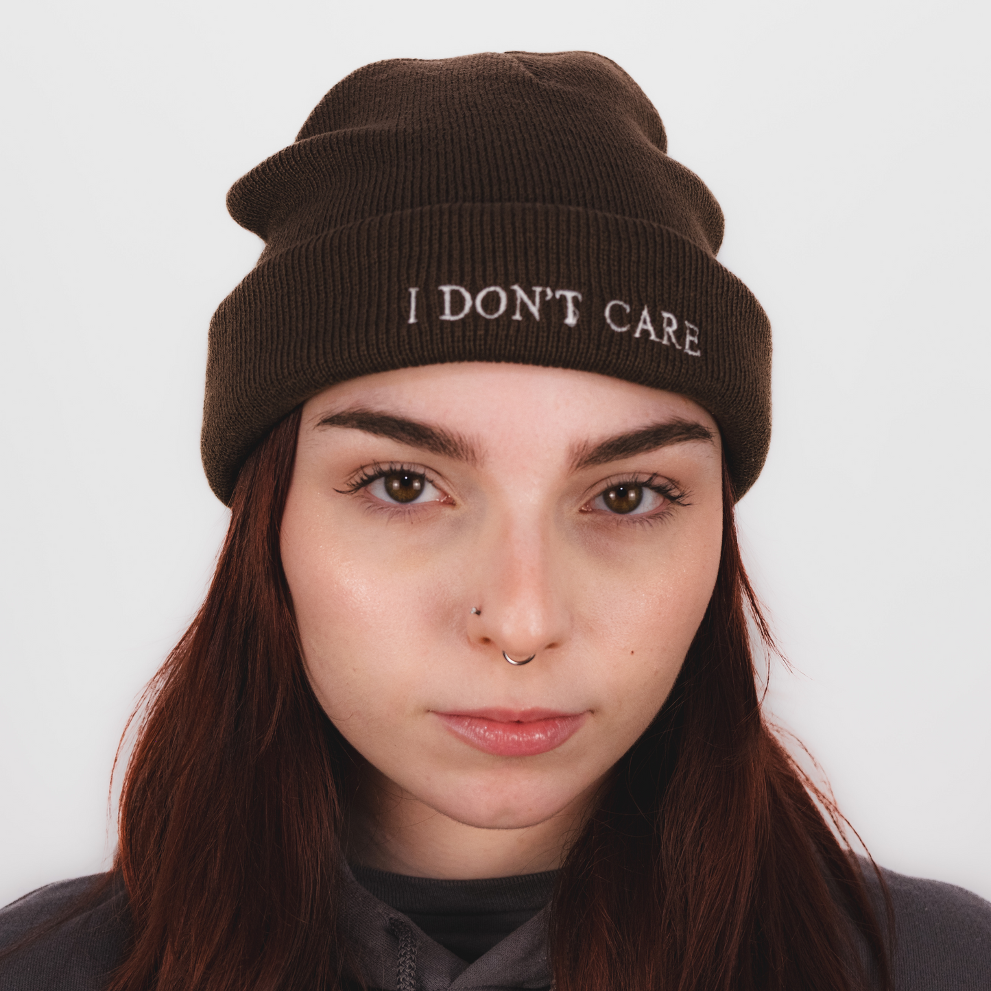 DualStyle Chocolate Cuffed Beanie - I Don't Care