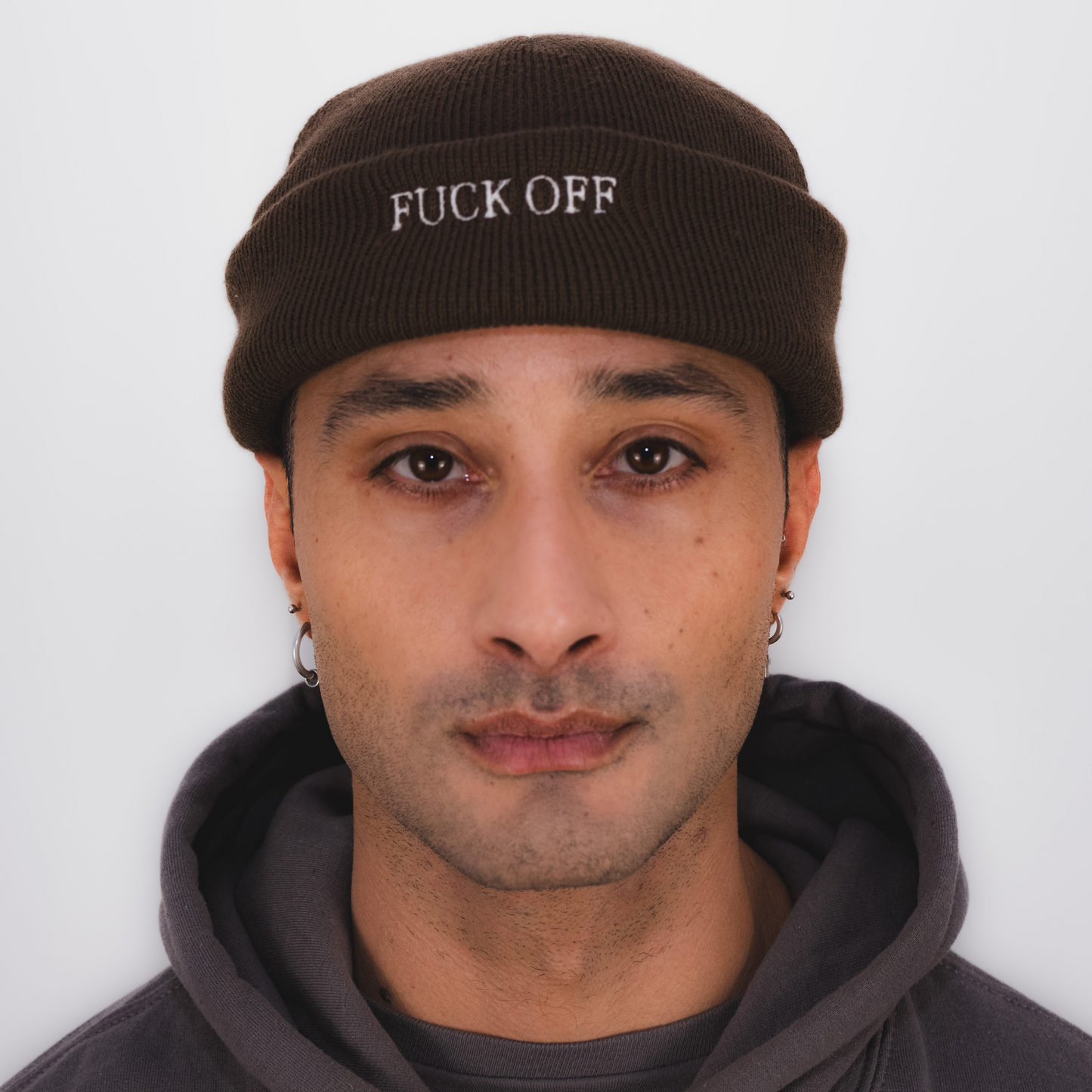 DualStyle Chocolate Cuffed Beanie - Fuck Off